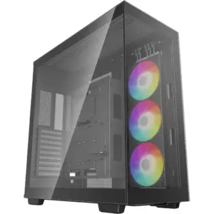 Deepcool CH780 Full Tower ATX+ PC Case, Panoramic Tempered Glass, Vertical Mount Gen 4 Riser Cable, Up to 420mm AIO, Trinity 140mm ARGB Fans, Type-C, 4x USB 3.0, Black | R-CH780-BKADE41-G-1
