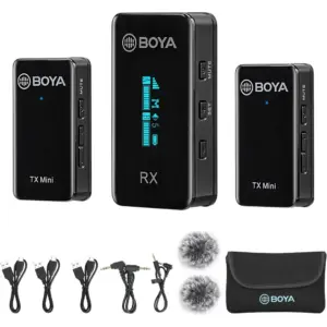 BOYA BY-XM6-S2 Mini 2-Person Wireless Microphone System for Cameras & Smartphones, 2 x Mini Transmitters with Built-In Mic, 6 Levels Control, OLED Screen, USB-C/3.5mm TRS Port, Black | BY-XM6-S2 MINI