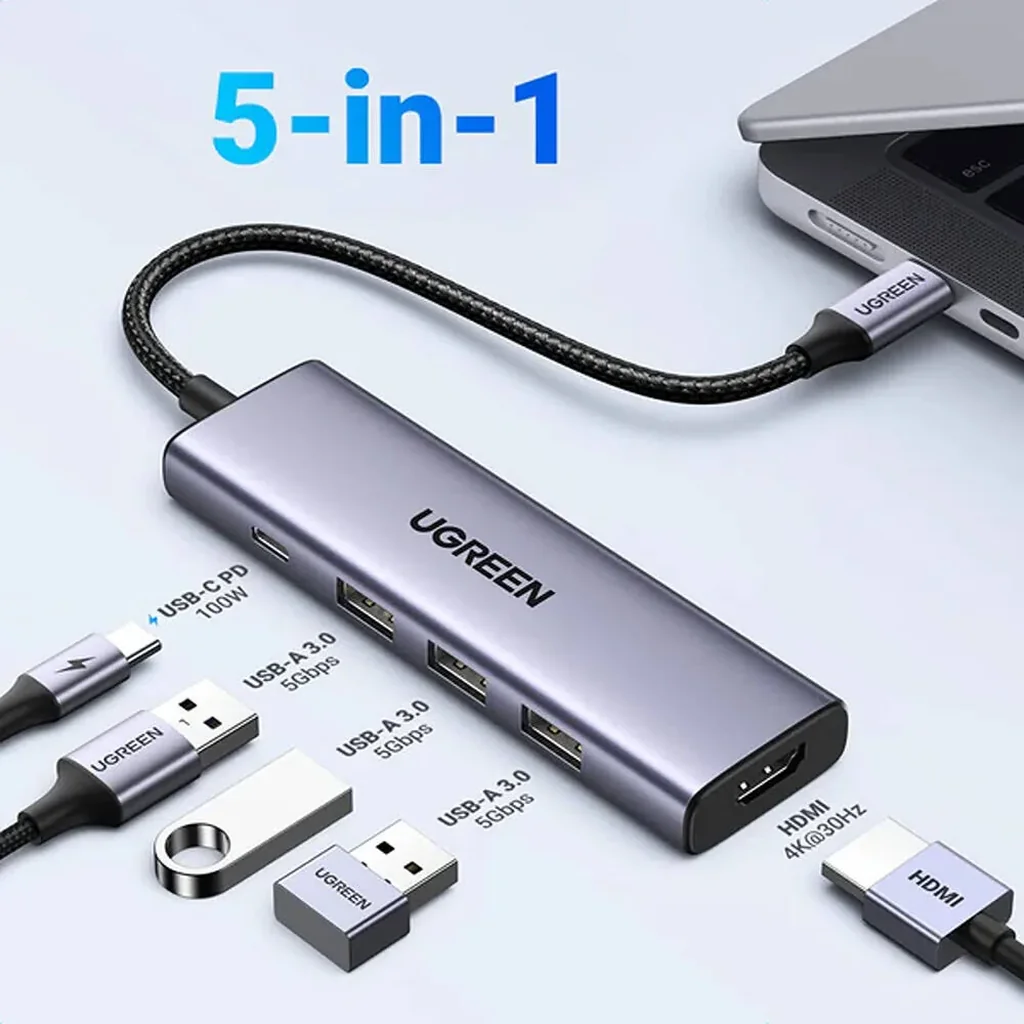 UGREEN 5-in-1 USB-C Hub, 100W PD, 4K@30Hz HDMI Resolution, Up to 5 Gbps via the 3 USB-A, Ultra Slim Design, Wide Compatibility, Gray | 15596 - Image 7