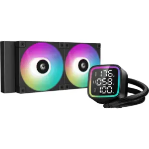 DeepCool LD240 Optimized 240mm Liquid CPU Cooler with Multiline LED Digital Display, Real-Time CPU Status, 2x 120mm FD12 ARGB Fans, 2400 RPM Fan Speed, 72.04 CFM Airflow, Black | R-LD240-BKMSN-G-1