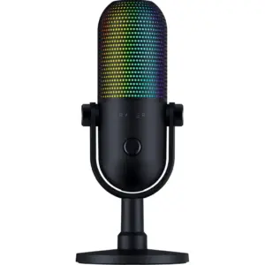 Razer Seiren V3 Chroma Condenser Microphone, 16mm Condenser Capsule, Supercardioid Polar Patterns, Multi-Function Tap-to-Mute Sensor, Type-A to Type-C USB, Black | RZ19-05060100-R3M1