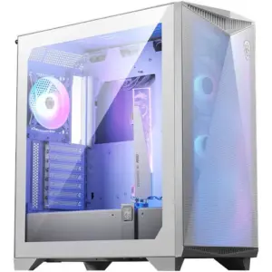 MSI MPG Gungnir 300R Airflow Mid Tower Case, Tempered Glass Side Panel, Up to 360mm Radiator Support, 4 x 120mm ARGB Preinstalled Fans, 2 x USB 3.2 Type-A, 1 x USB 3.2 Type-C, White | 306-7G21W21-W57