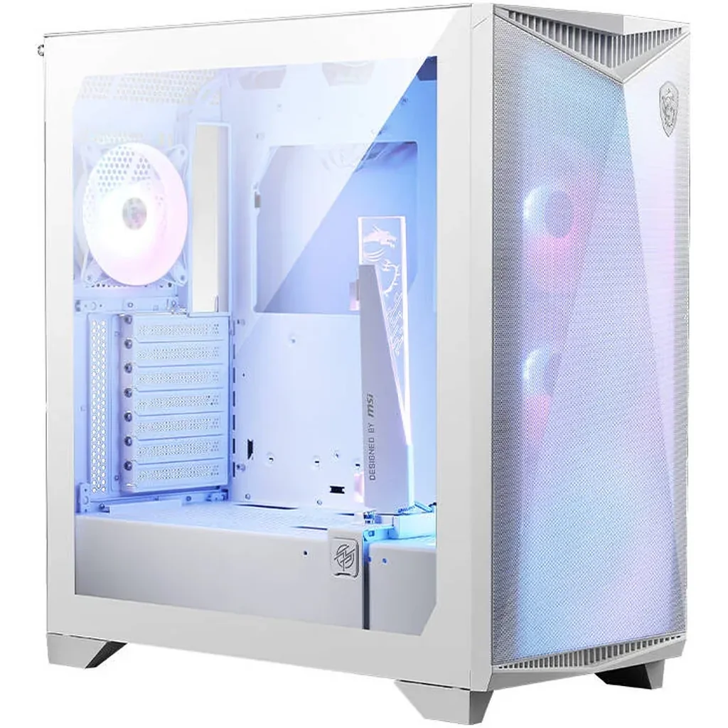 MSI MPG Gungnir 300R Airflow Mid Tower Case, Tempered Glass Side Panel, Up to 360mm Radiator Support, 4 x 120mm ARGB Preinstalled Fans, 2 x USB 3.2 Type-A, 1 x USB 3.2 Type-C, White | 306-7G21W21-W57 - Image 2