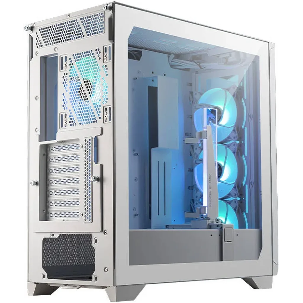 MSI MPG Gungnir 300R Airflow Mid Tower Case, Tempered Glass Side Panel, Up to 360mm Radiator Support, 4 x 120mm ARGB Preinstalled Fans, 2 x USB 3.2 Type-A, 1 x USB 3.2 Type-C, White | 306-7G21W21-W57 - Image 4