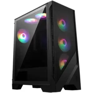 MSI MAG Forge 120A Airflow ATX Mid Tower Computer Case, 6x Pre-Installed Case Fans, Up to 240mm Radiator Support, 2.5" / 3.5" Drive Bays, Tempered Glass Window, Mesh Panel, Black | 306-7G23A41-HH9