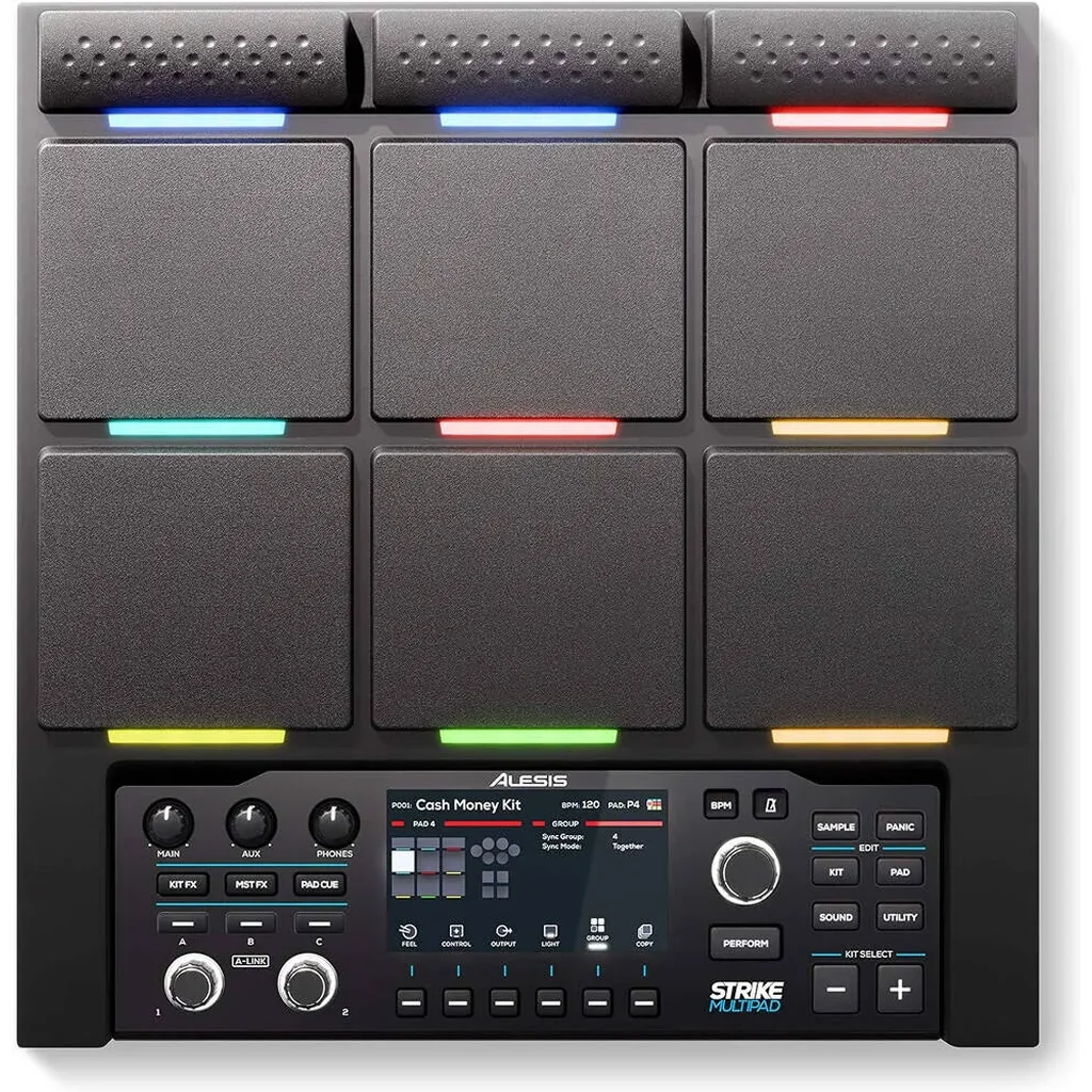 Alesis Strike MultiPad Percussion Pad, 9-pad Drum Controller, 32GB Internal Memory, 6GB Sound Library, Audio/MIDI Over USB, USB Memory Stick Port, Onboard Stereo Sampler, Black | Strike Multipad