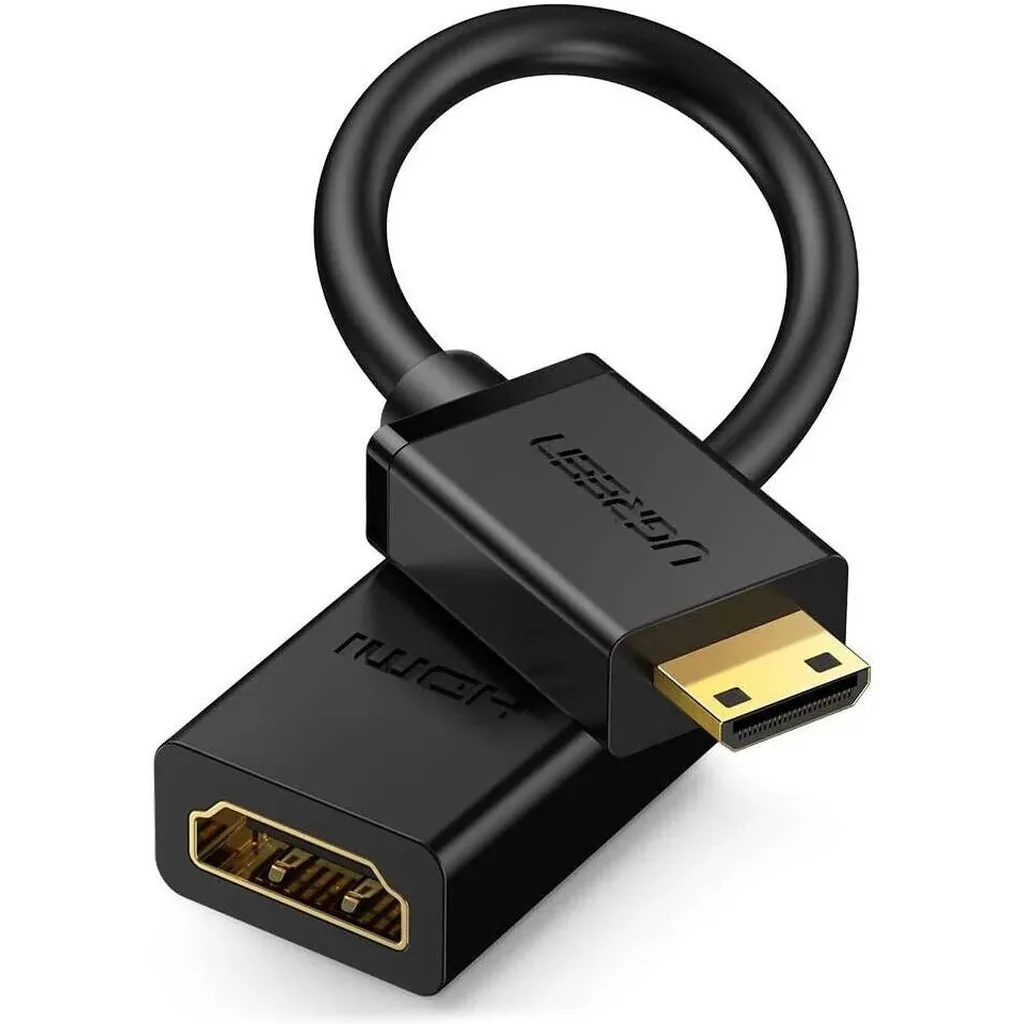 UGREEN 20137 Mini HDMI Male to HDMI Female Cable 22CM Adapter, Up to 4K/60Hz Max Resolution, Real 3D Effect, Transmission Speed 10Gbps, Audio-Video Sync, Black | 20137