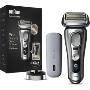Braun's Series 9 Best Electric Shaver for Men, Efficient and Gentle, with Precision Trimmer, Electric Razor for Wet & Dry Use with Mobile Charging PowerCase, Cordless, Gifts for Men, 9427s, Silver