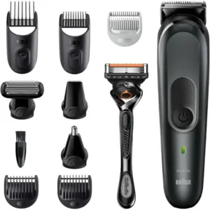 Braun MGK 7331 All-in-one Trimmer, 10-in-1 Multi Grooming Kit, Body Groomer, Beard Hair Clipper, 8 Attachments and Gillette ProGlide razor. Black