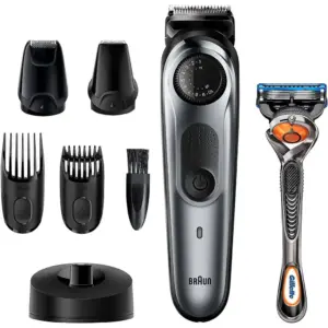 Barun Beard Timmer 7 with 39 Length Settings Precision Wheel Cordless & Rechargeable With Gillette Proglide Razor, Black/Silver Metal, BT7240