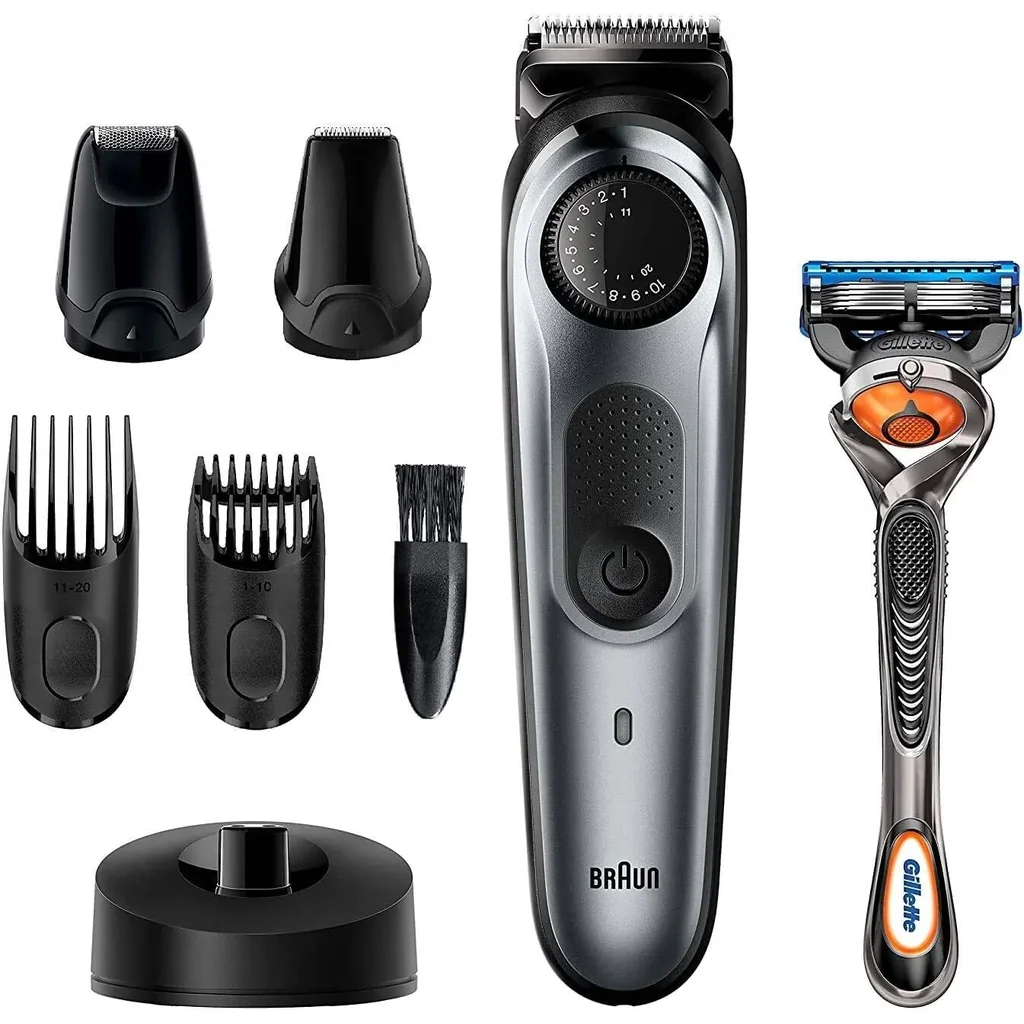 Barun Beard Timmer 7 with 39 Length Settings Precision Wheel Cordless & Rechargeable With Gillette Proglide Razor, Black/Silver Metal, BT7240