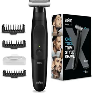 Braun Series X XT3100 - One Blade Hybrid Beard Trimmer, Shaver and Electric Razor for Men, One Tool for Stubble, Moustache, Waterproof, 3 Combs, Pouch, Advanced German Engineering