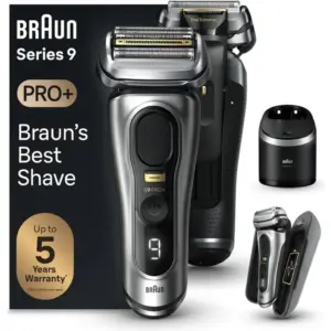 Braun Series 9 PRO+ 9577cc Wet & Dry Shaver, Electric Razor for Men, 5 Pro Shave Elements & Precision Long Hair Trimmer, 6in1 SmartCare Center and PowerCase, 60min Battery Runtime - Silver