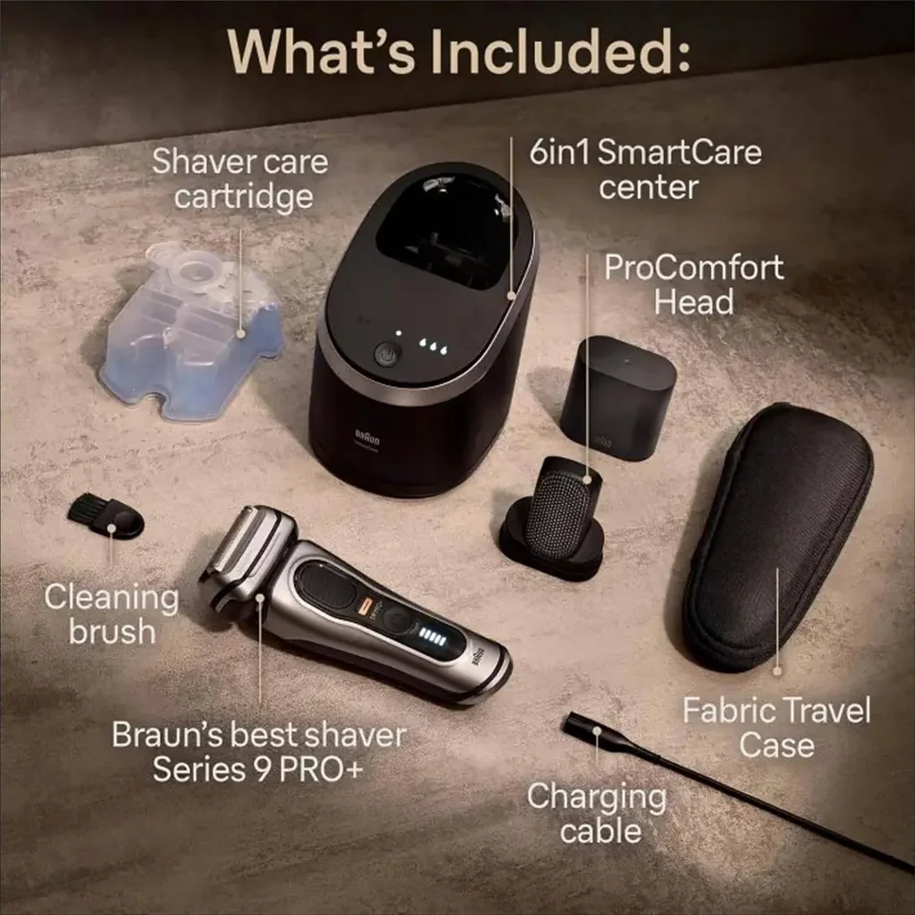 Braun Series 9 Pro+ Electric Shaver 9597cc 5 Pro Shaving Elements and Shave-Preparing ProComfort Head for Closeness & Skin Comfort, 6in1 SmartCare Center, Wet or Dry Use, Charging Stand - Image 7