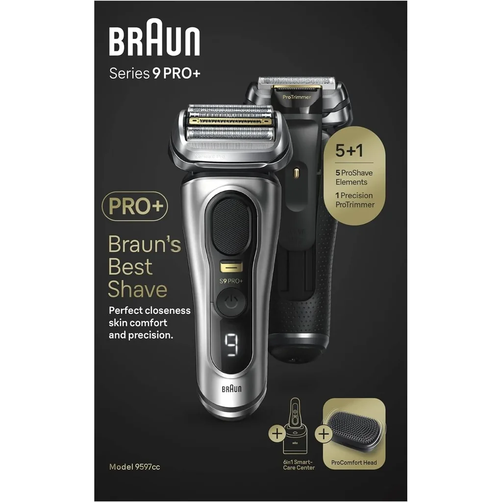 Braun Series 9 Pro+ Electric Shaver 9597cc 5 Pro Shaving Elements and Shave-Preparing ProComfort Head for Closeness & Skin Comfort, 6in1 SmartCare Center, Wet or Dry Use, Charging Stand - Image 8