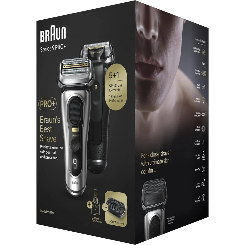 Braun Series 9 Pro+ Electric Shaver 9597cc 5 Pro Shaving Elements and Shave-Preparing ProComfort Head for Closeness & Skin Comfort, 6in1 SmartCare Center, Wet or Dry Use, Charging Stand - Image 9