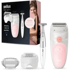 Braun ses 5820,braun - silk epil ses 5820 wet & dry epilator + 4 extras incl. bikini styler & pouch, white/pink,