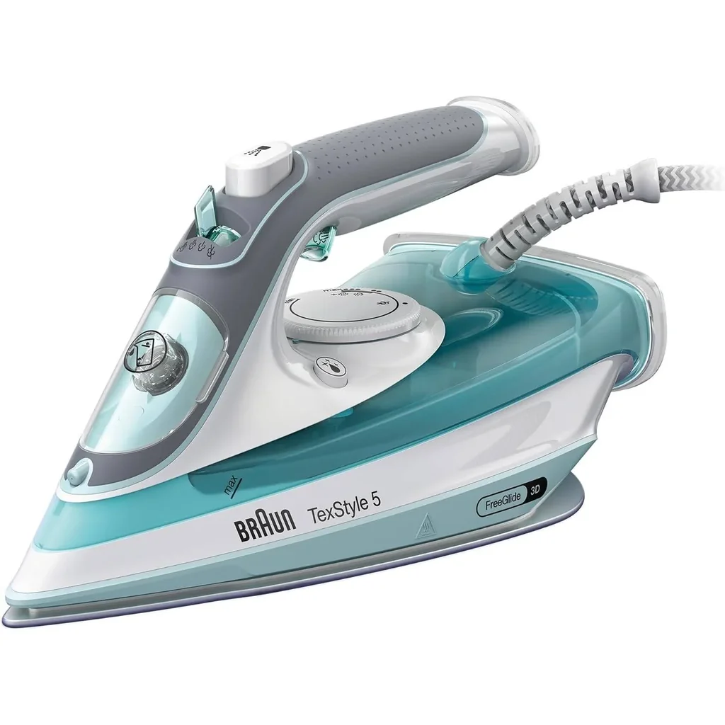 Braun TexStyle 5 Steam Iron, FreeGlide 3D Technology, 2700 Watts, SuperCeramic Coating, Precision Tip, Anti-Drip, 300ml Water Capacity, SI 5017 Green
