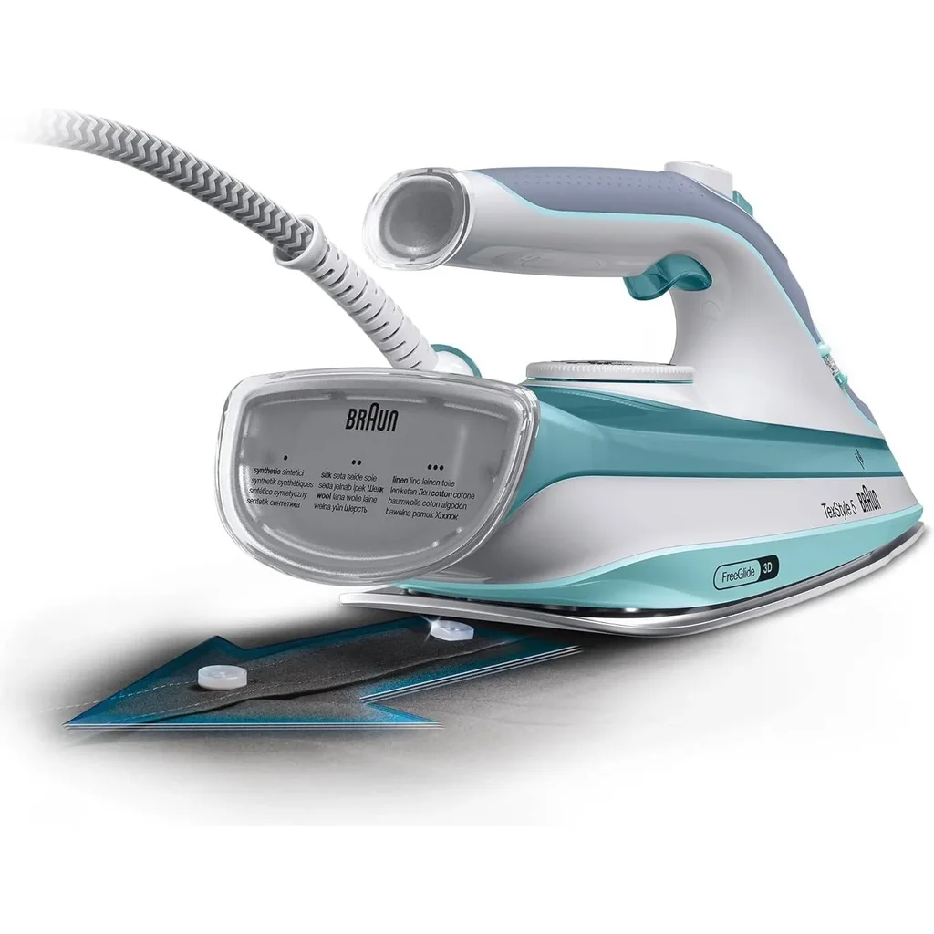 Braun TexStyle 5 Steam Iron, FreeGlide 3D Technology, 2700 Watts, SuperCeramic Coating, Precision Tip, Anti-Drip, 300ml Water Capacity, SI 5017 Green - Image 3