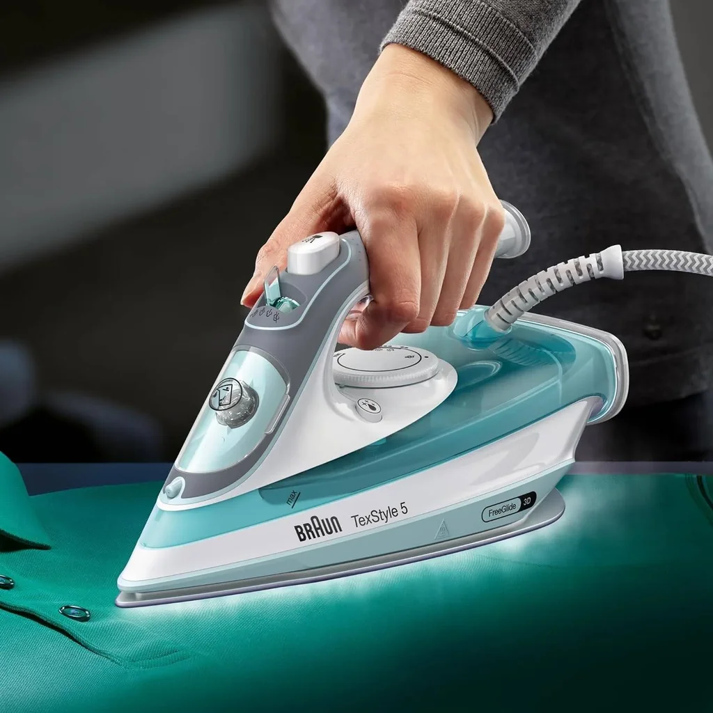 Braun TexStyle 5 Steam Iron, FreeGlide 3D Technology, 2700 Watts, SuperCeramic Coating, Precision Tip, Anti-Drip, 300ml Water Capacity, SI 5017 Green - Image 10