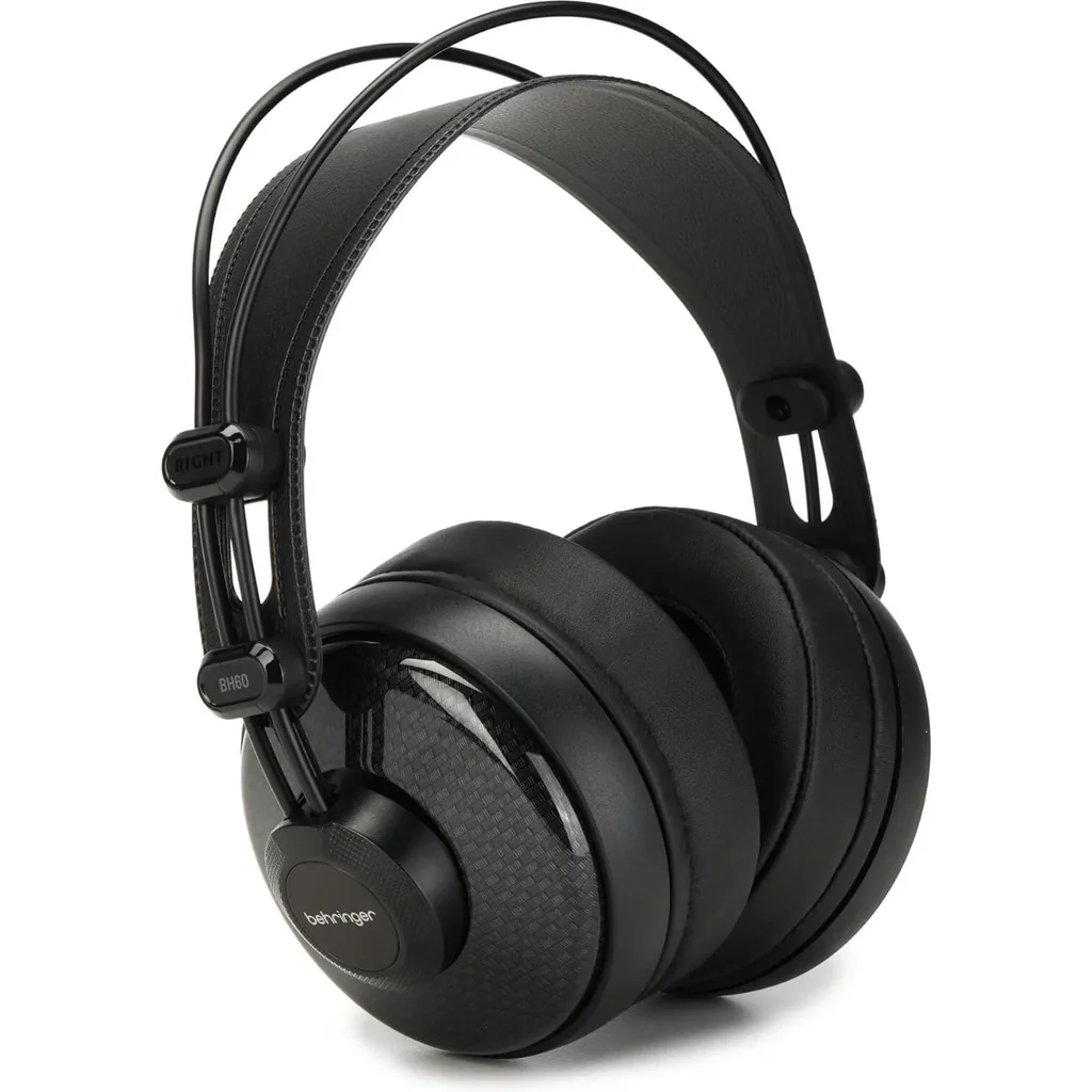 Behringer BH60 Premium 51mm Circum-Aural High-Fidelity Headphones, 3.5mm Stereo & 6.3mm Gold Plated Adapter Connector, Black | BH60