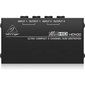 Behringer HD400 MicroHD 2 Channel Hum Destroyer, Ground Loop Isolator, Balanced Unbalanced Signal Conversion, Compact Design, AC Hum Elimination, Studio Live Sound Use | HD400
