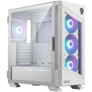 MSI MPG VELOX 100R Mid-Tower ATX Gaming PC Case, Tempered Glass Front Panel, 4x 120mm ARGB Fans, Support Up to 360mm Radiator, Vertical GPU Mount, Optimized Airflow, Type-C, White | 306-7G18W22-809