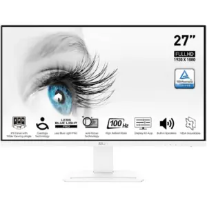 MSI Pro MP273AW Business Productivity Monitors, 27" FHD IPS Display, 100Hz Refresh Rate, 1ms (MPRT) Response Time, EyesErgo Technology, 16.7m Display Colors, White | MP273AW