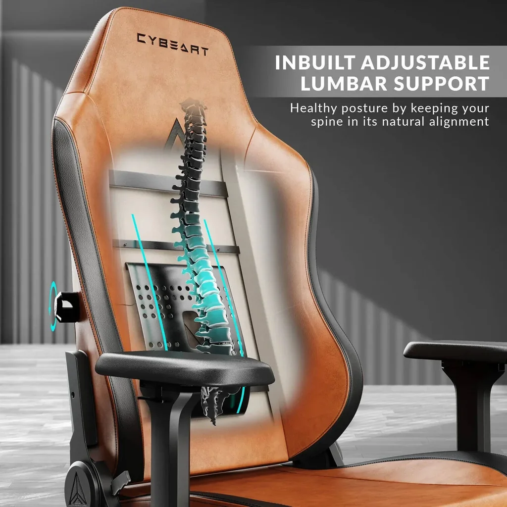 Cybeart Vintage Brown Special Editions Gaming Chair, Supreme PU Leather, Cold Cured Foam, Adjustable Inbuilt Lumbar Support, 4D Arm Rest, Multi Tilt Mechanism, 150Kg Max Weight, Brown | VNTGBRWN - Image 8