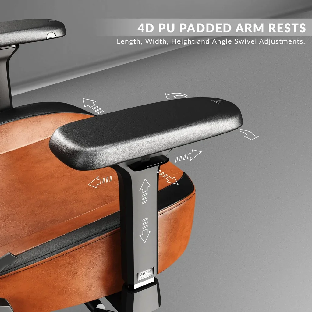 Cybeart Vintage Brown Special Editions Gaming Chair, Supreme PU Leather, Cold Cured Foam, Adjustable Inbuilt Lumbar Support, 4D Arm Rest, Multi Tilt Mechanism, 150Kg Max Weight, Brown | VNTGBRWN - Image 10