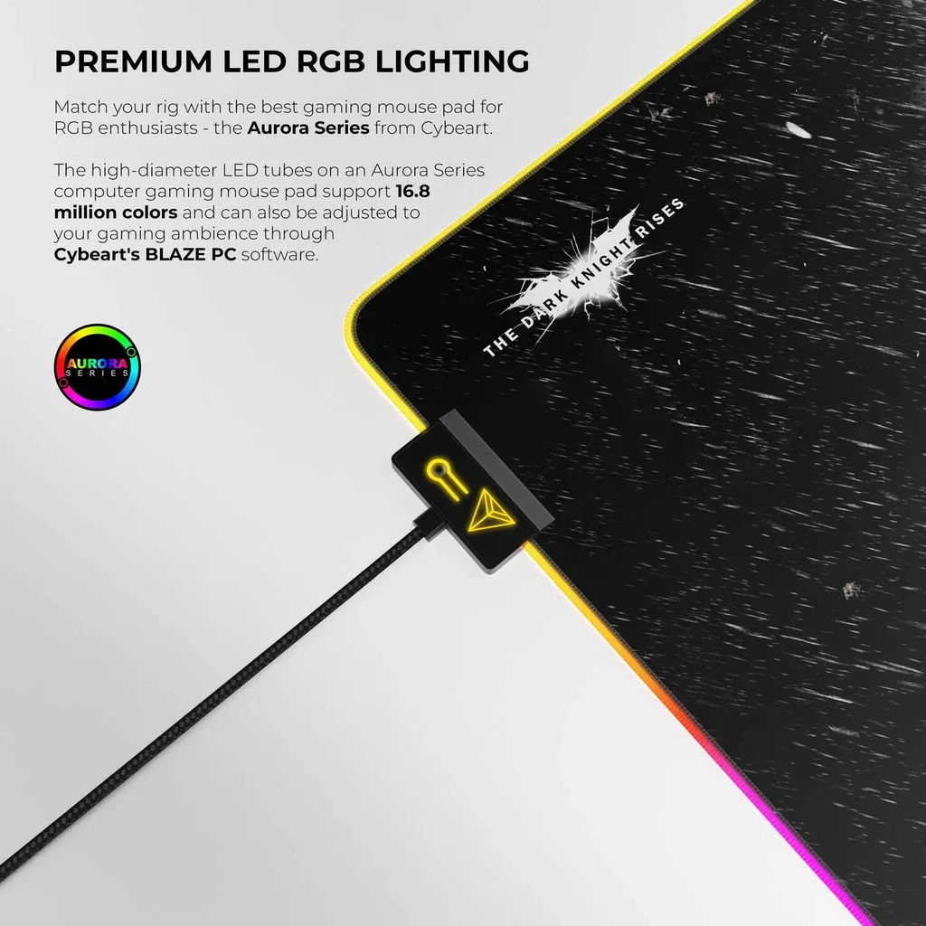 Cybeart Darknight Aurora Mouse Pad, Premium LED RGB Lighting, Micro-woven Cloth, Spill Proof Surface, Never Fray Edges w/ Reinforced Stitching, Esports Grade Never-Slip Base, XXL, Black | DRKNGTHRR - Image 2