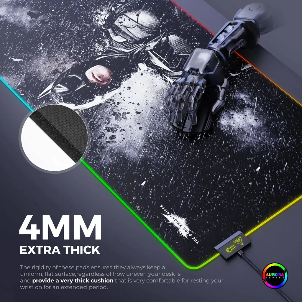 Cybeart Darknight Aurora Mouse Pad, Premium LED RGB Lighting, Micro-woven Cloth, Spill Proof Surface, Never Fray Edges w/ Reinforced Stitching, Esports Grade Never-Slip Base, XXL, Black | DRKNGTHRR - Image 3