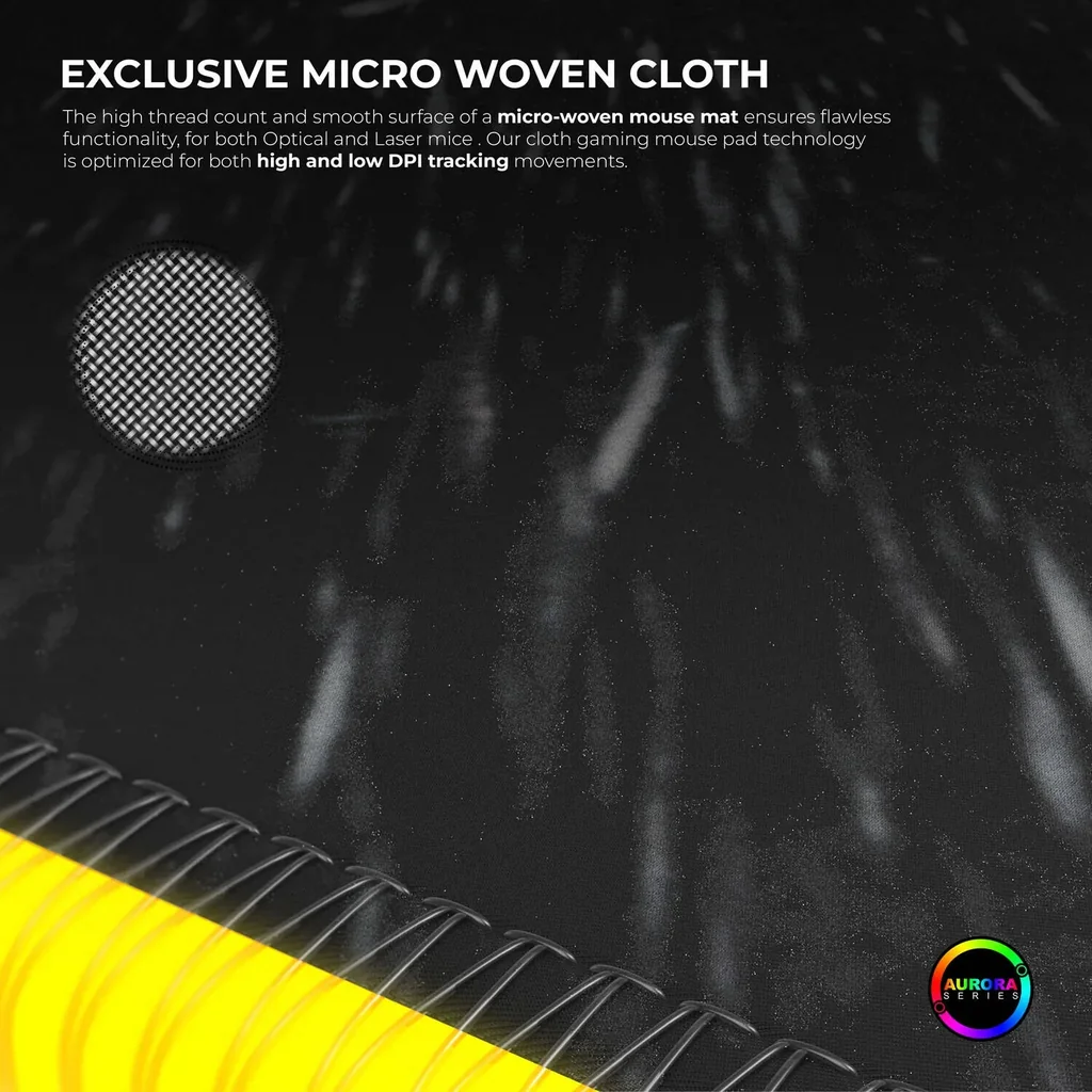 Cybeart Darknight Aurora Mouse Pad, Premium LED RGB Lighting, Micro-woven Cloth, Spill Proof Surface, Never Fray Edges w/ Reinforced Stitching, Esports Grade Never-Slip Base, XXL, Black | DRKNGTHRR - Image 4