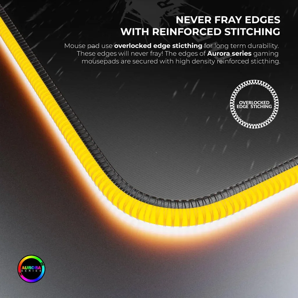 Cybeart Darknight Aurora Mouse Pad, Premium LED RGB Lighting, Micro-woven Cloth, Spill Proof Surface, Never Fray Edges w/ Reinforced Stitching, Esports Grade Never-Slip Base, XXL, Black | DRKNGTHRR - Image 5