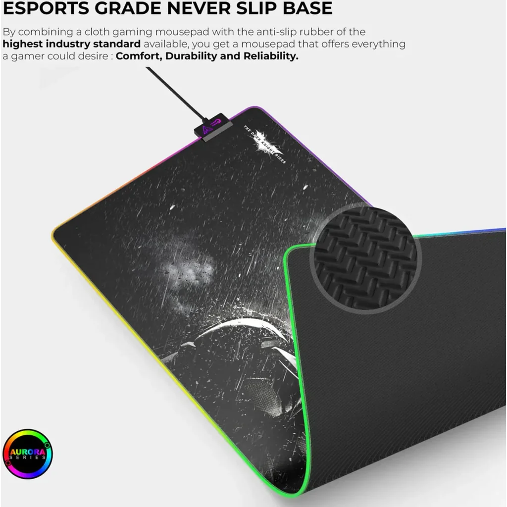 Cybeart Darknight Aurora Mouse Pad, Premium LED RGB Lighting, Micro-woven Cloth, Spill Proof Surface, Never Fray Edges w/ Reinforced Stitching, Esports Grade Never-Slip Base, XXL, Black | DRKNGTHRR - Image 7