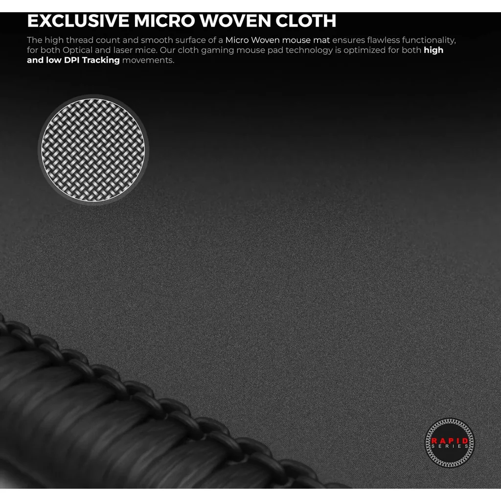 Cybeart Ghost Rapid Mouse Pad, Exclusive Micro-woven Cloth, Spill Proof Surface, Never Fray Edges with Reinforced Stitching, Esports Grade Never-Slip Base, Large, Black | GHSTRPDL - Image 3