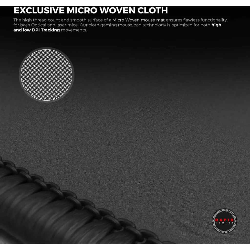 Cybeart Signature Rapid Mouse Pad, Exclusive Micro-woven Cloth, Spill Proof Surface, Never Fray Edges with Reinforced Stitching, Esports Grade Never-Slip Base, Large, Black | SGNTRRPDL - Image 3