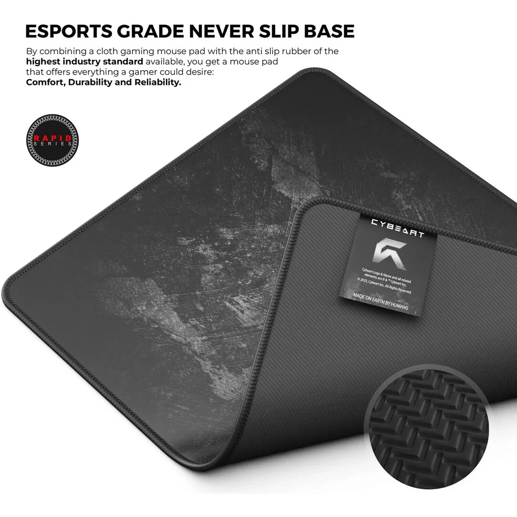 Cybeart Signature Rapid Mouse Pad, Exclusive Micro-woven Cloth, Spill Proof Surface, Never Fray Edges with Reinforced Stitching, Esports Grade Never-Slip Base, Large, Black | SGNTRRPDL - Image 4