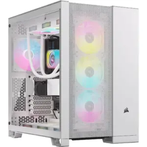 Corsair 6500D Airflow Mid-Tower Computer Case, Up to 360mm Radiator & 13x Fan Support, Tempered Glass, Fully Mesh Sides, Dual Chamber Design, Modern Front Panel I/O, White | CC-9011260-WW