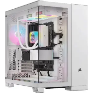 Corsair 6500X Mid-Tower Computer Case, Up to 360mm Radiator & 10x Fan Support, Tempered Glass, Dual Chamber Design, Modern Front Panel I/O, Wide Cooling Flexibility, White | CC-9011258-WW