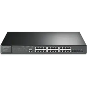 TP-Link JetStream 4-Port 10GE SFP+ L2+ Managed Switch with 24-Port PoE+, 24x 10/100/1000 Mbps RJ45 Ports, 128 Gbps Switching Capacity, Advanced L3 Features, Black | SG3428XMP