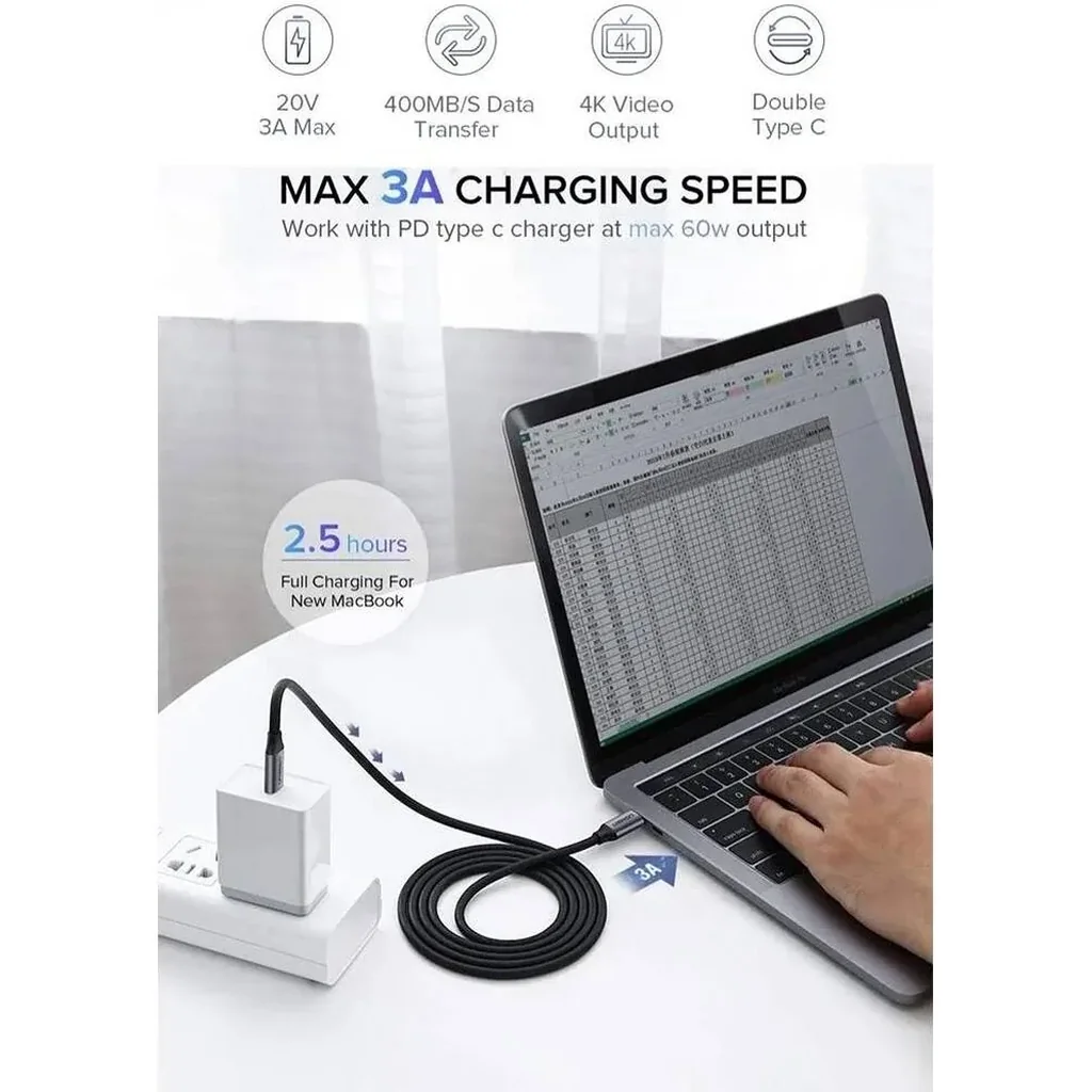 UGREEN USB C to USB C Cable, 5Gbps Data Transfer Rate, Max 20V 3A Power Output, Up to 4K @ 60Hz Display Resolution, PVC Wire Anti-Tensile, 1.5m Cable Length, Wide Compatibility, Black | 50751 - Image 5