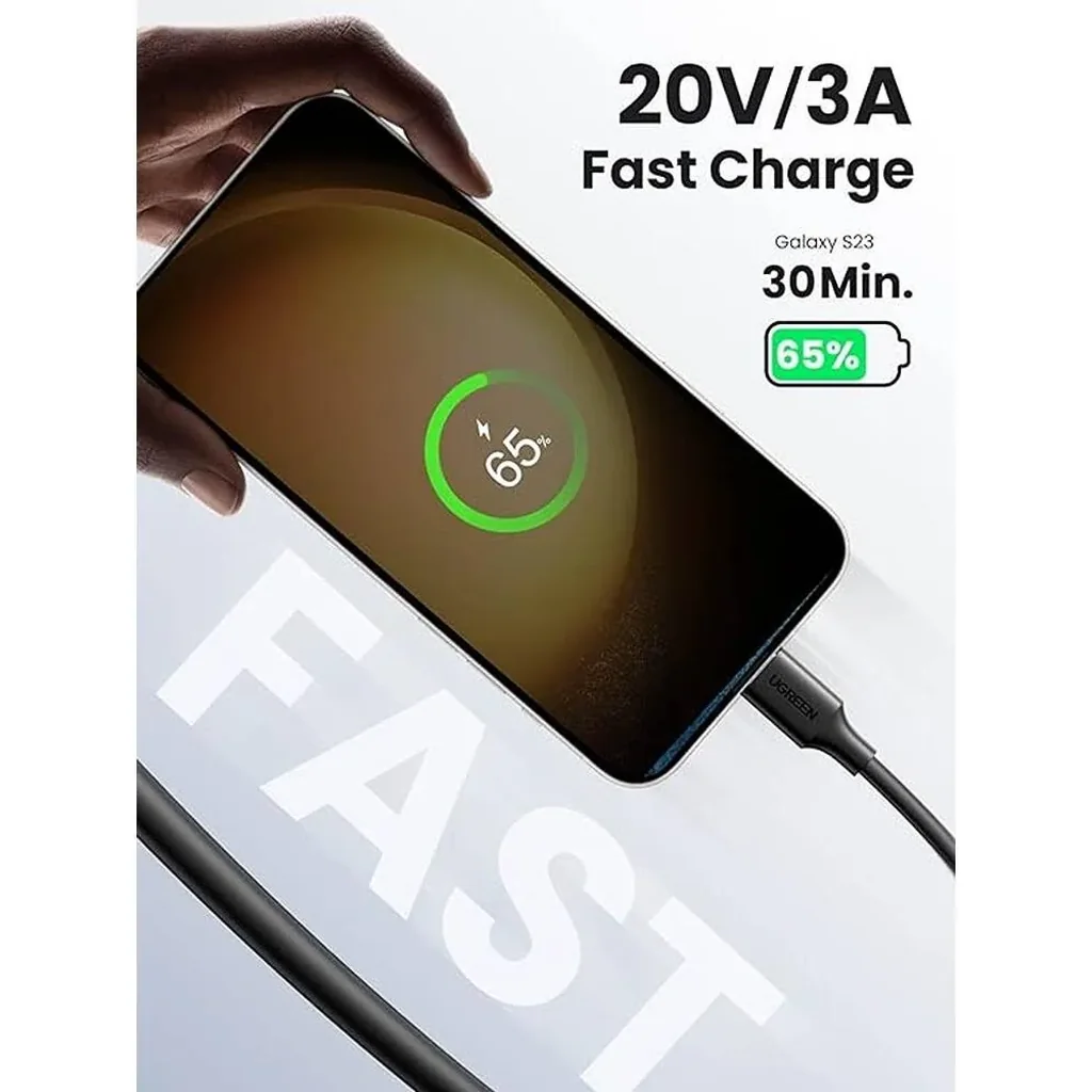 UGREEN USB C to USB C Cable, 480Mbps Data Transfer Rate, Up to 60W PD Fast Charge, Soft PVC Cable Material, 3m Cable Length, Wide Compatibility, Black | 60788 - Image 3