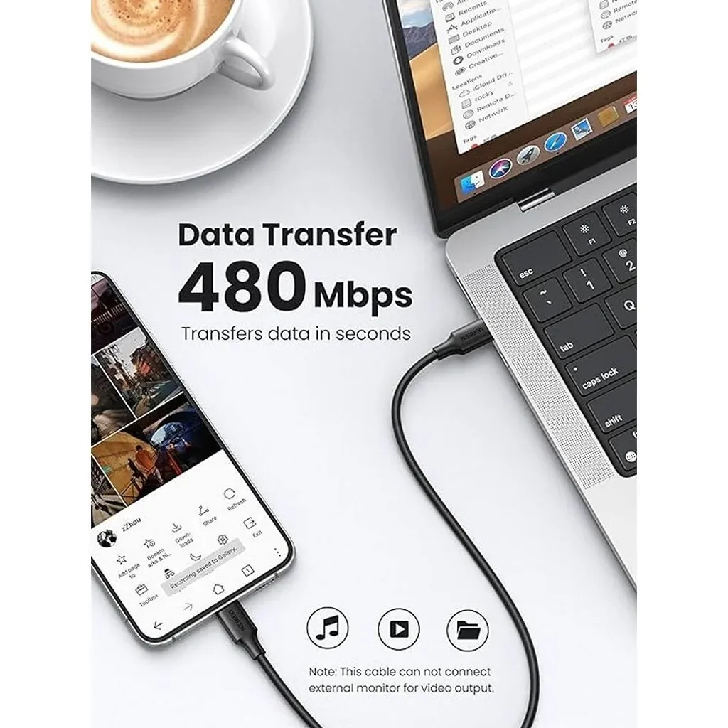 UGREEN USB C to USB C Cable, 480Mbps Data Transfer Rate, Up to 60W PD Fast Charge, Soft PVC Cable Material, 3m Cable Length, Wide Compatibility, Black | 60788 - Image 4