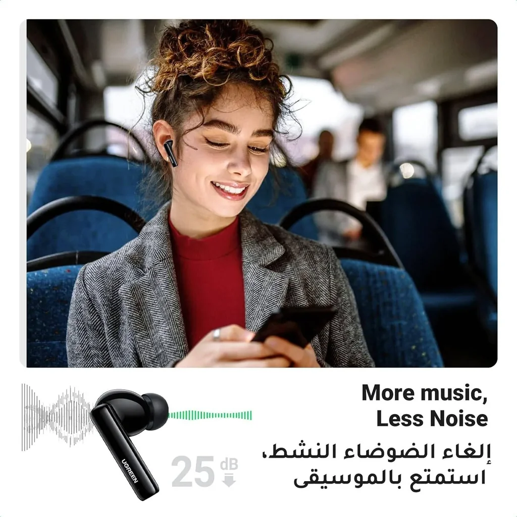 UGREEN HiTune T3 Active Noise Cancelling Wireless Earbuds, Bluetooth V5.2, Upto to 7Hrs Playtime, IPX5 Water Resistant, 1.5Hrs Charging Time, USB-C Charging Port, Black | 90401 - Image 4