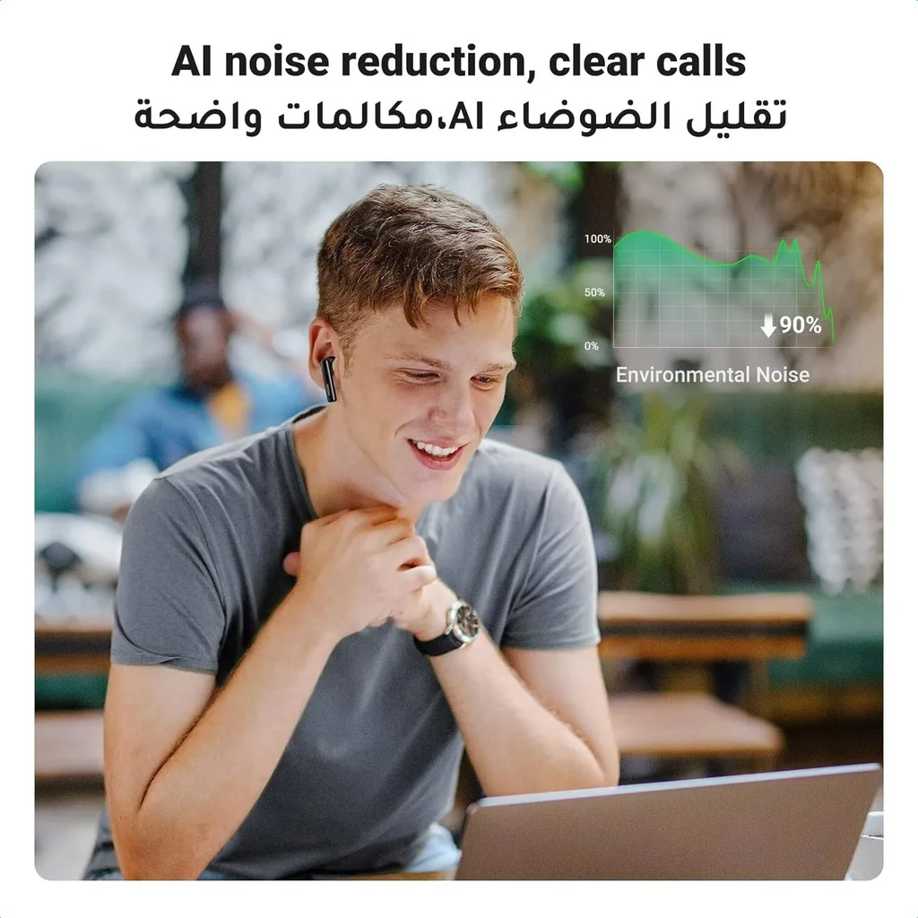 UGREEN HiTune T3 Active Noise Cancelling Wireless Earbuds, Bluetooth V5.2, Upto to 7Hrs Playtime, IPX5 Water Resistant, 1.5Hrs Charging Time, USB-C Charging Port, Black | 90401 - Image 6