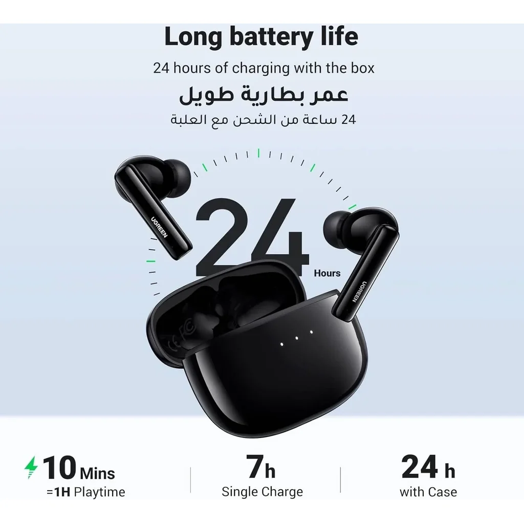 UGREEN HiTune T3 Active Noise Cancelling Wireless Earbuds, Bluetooth V5.2, Upto to 7Hrs Playtime, IPX5 Water Resistant, 1.5Hrs Charging Time, USB-C Charging Port, Black | 90401 - Image 8