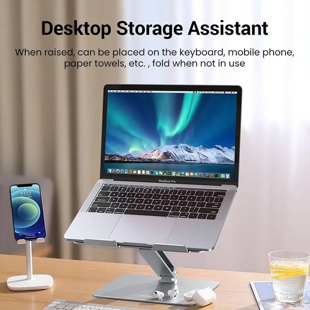 UGREEN Adjustable Aluminum Stand, Up to 17.3" Size Compatible, Dual Axis Design, Height & Angle Adjustable, Full Aluminum Alloy Material, Silver | 40291 - Image 2