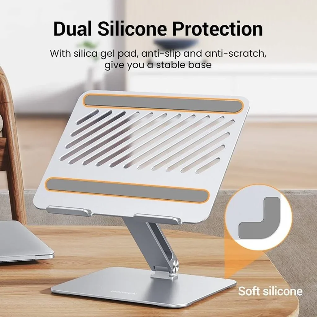 UGREEN Adjustable Aluminum Stand, Up to 17.3" Size Compatible, Dual Axis Design, Height & Angle Adjustable, Full Aluminum Alloy Material, Silver | 40291 - Image 3