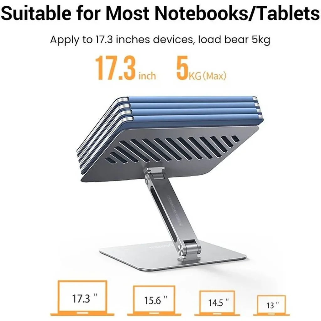 UGREEN Adjustable Aluminum Stand, Up to 17.3" Size Compatible, Dual Axis Design, Height & Angle Adjustable, Full Aluminum Alloy Material, Silver | 40291 - Image 5